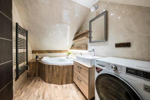 哈拉霍夫Resort Slunce的一间带洗衣机和水槽的浴室
