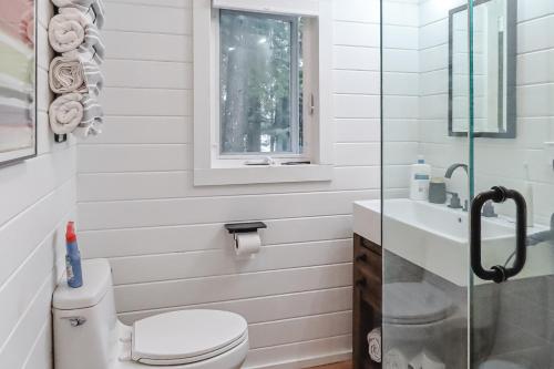 MoultonboroughLake Winni Cottage的白色的浴室设有卫生间和水槽。