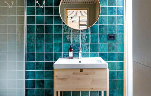 法尔松Stunning Home In Farsund With Kitchen的一间带水槽和镜子的浴室