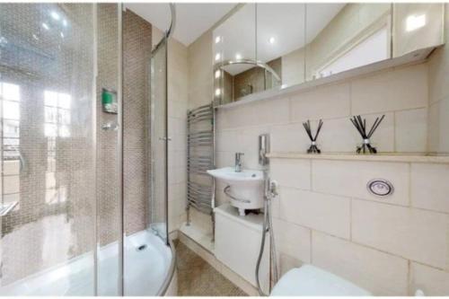 伦敦9 Brentwood Lodge的带浴缸、盥洗盆和卫生间的浴室