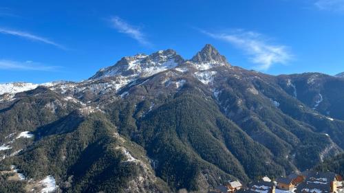 乌弗奈特弗斯Appartement Chalet Pra Loup的山顶上积雪的山