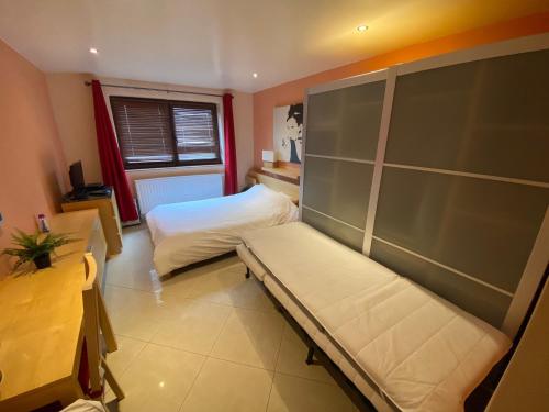 布鲁塞尔拉弗朗西埃酒店的一间小卧室,配有床和窗户