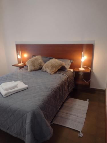 圣罗莎Casa en Santa Rosa的一间卧室配有一张大床和两个枕头