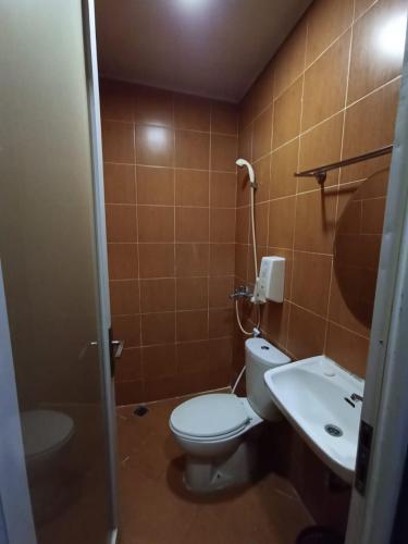 雅加达Hotel Aleander的一间带卫生间和水槽的浴室