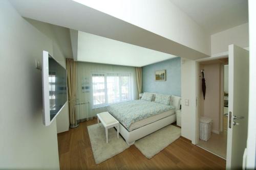 扬博尔Аристократичен апартамент в сърцето на Ямбол的一间卧室设有一张床和一个窗口