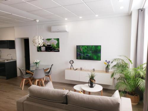 阿利坎特Loft Apartamento Sevilla 16的客厅配有沙发和桌子