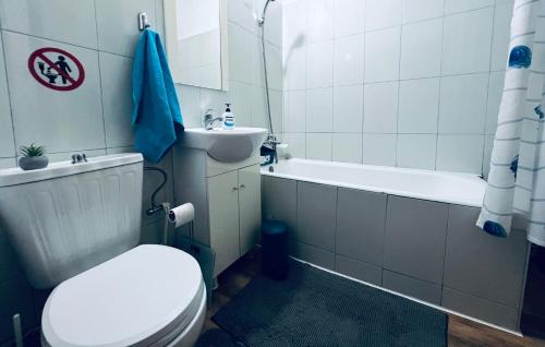 苏恰瓦Altheda Living Tineretului E8的浴室配有卫生间、盥洗盆和浴缸。