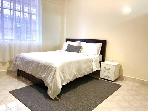 MeruCosy and spacious apartment in Meru的一间卧室设有一张大床和一个窗户。