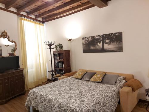 罗马Vicolo Antico Apartment的一间卧室配有一张床和一台电视