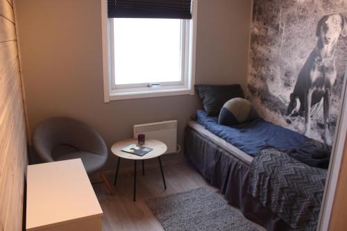 莫舍恩Blåfjell hundesenter fjellhotell的客厅配有沙发和桌子