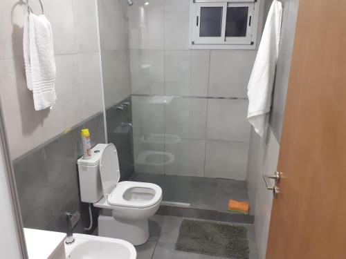 胡宁Residencia Schneider的一间带卫生间和淋浴的小浴室