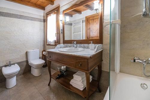 贝纳斯克Casa Pichuana的一间带水槽、卫生间和淋浴的浴室