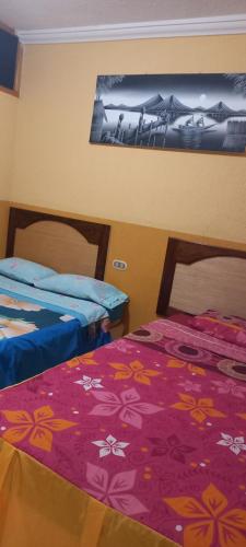 圣佩德罗拉拉古纳HOTEL PENELEU的两张睡床彼此相邻,位于一个房间里