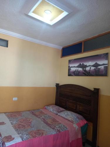圣佩德罗拉拉古纳HOTEL PENELEU的一间卧室设有一张床和天花板
