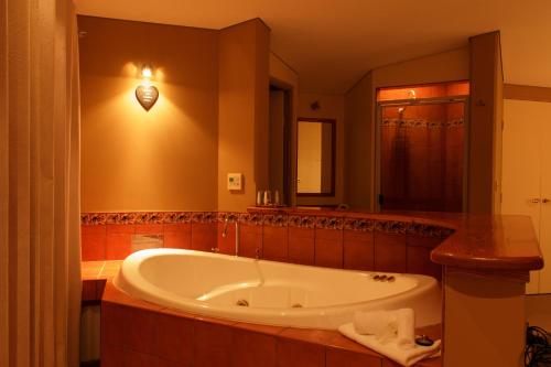 RydalEagle View Escape的带浴缸和镜子的大浴室