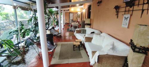 阿鲁卡斯Casa Finca Doñana的客厅配有白色沙发和植物