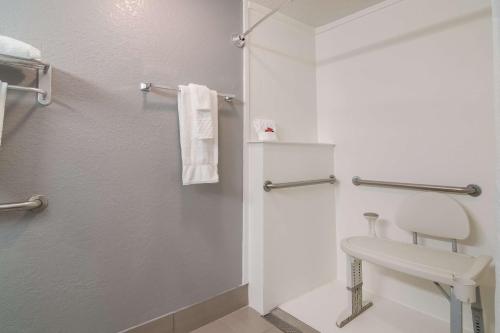 海伦SureStay Hotel by Best Western Helen Downtown的白色的浴室设有卫生间和淋浴。