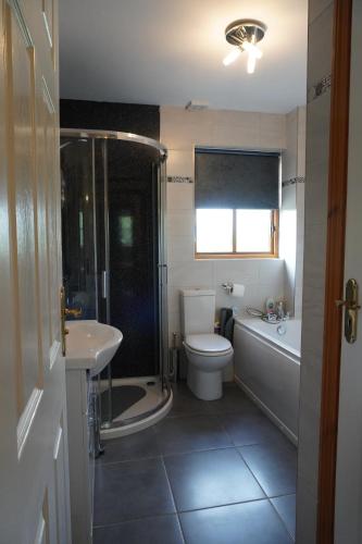 波塔当VIP@TheMeadows的浴室配有卫生间、淋浴和盥洗盆。