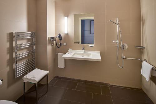 博洛尼亚UNAHOTELS Bologna Fiera的一间带水槽和淋浴的浴室