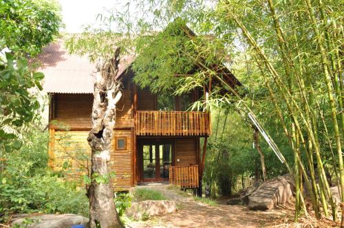 瓦亚纳德Uravu Bamboo Grove Resort的森林中间的小木屋
