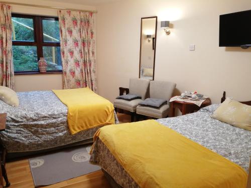 克利夫登Ben View Guesthouse的酒店客房,配有两张床和椅子