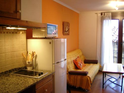 巴尔德利纳雷斯Apartamento Valdesquí的一间带冰箱和沙发的厨房