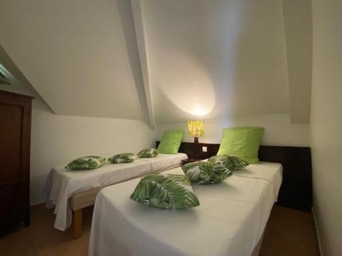 圣安尼Ocean dream的客房内的两张床和绿色枕头