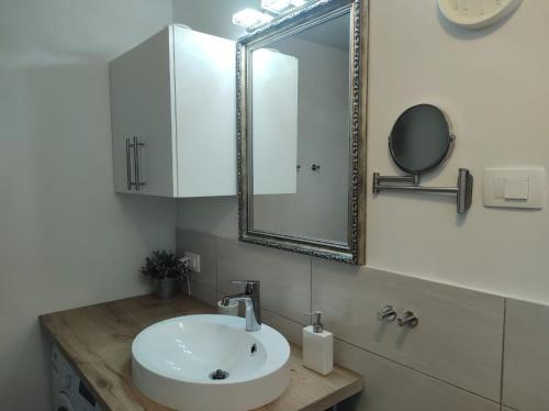 克拉尼斯卡戈拉Appartement Bella Vista的浴室设有白色水槽和镜子