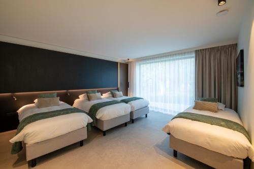 迪克斯梅德Yzerdyck的酒店客房设有三张床和大窗户