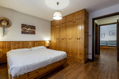 坎皮泰洛迪法萨Stella Alpina的一间卧室配有一张床和木制橱柜