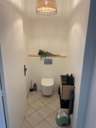 洛克蒂迪La Baronnière de Loctudy的白色的浴室设有卫生间和水槽。
