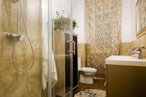 圣马力诺B&B Old Town San Marino的带淋浴、卫生间和盥洗盆的浴室