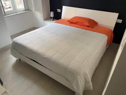 福贾Blue & Grey downtown Foggia的一间卧室配有一张带橙色枕头的大床
