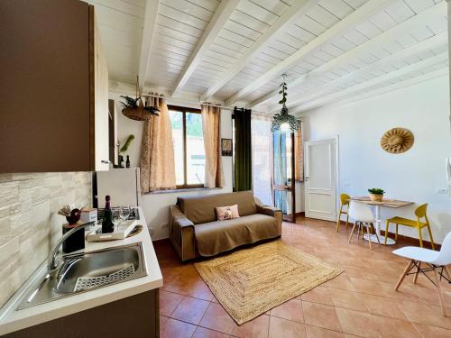 奇尼斯da Mumminedda的厨房以及带沙发和水槽的起居室。
