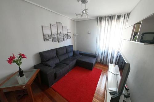 巴拉卡Apartamento centro Barakaldo BEC的带沙发和红色地毯的客厅