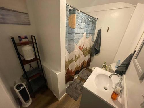 Saint MarysLovely Rural 1 Bedroom Apartment in St Mary’s的一间带水槽的小浴室和一间浴室