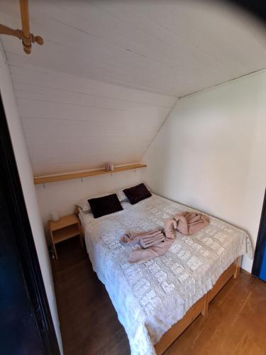 博希尼Holiday home Pri Metki - Bohinj的一间小卧室,阁楼上配有一张床