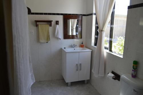 吕德里茨Villelodge Accommodation的白色的浴室设有水槽和窗户。