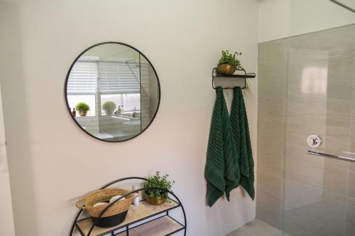 塞雷斯The Olive Tree的一间带镜子和淋浴的浴室