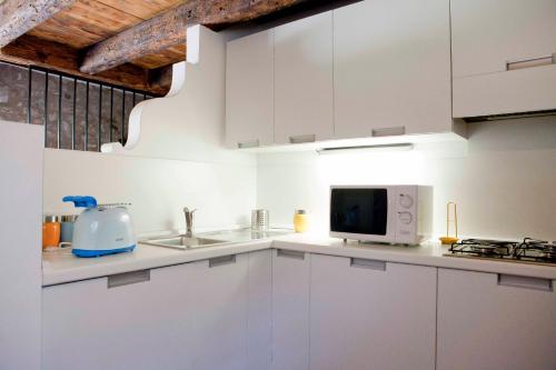 阿奎莱亚Ca' Marisa Aquileia的白色的厨房配有微波炉和水槽