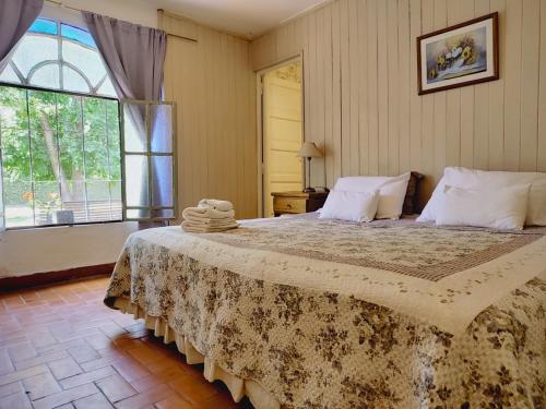 圣安东尼奥德阿雷科Posada Don Salvador的一间卧室设有一张大床和一个大窗户