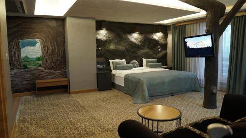 伯萨绿色布鲁萨酒店的配有一张床和一台平面电视的酒店客房