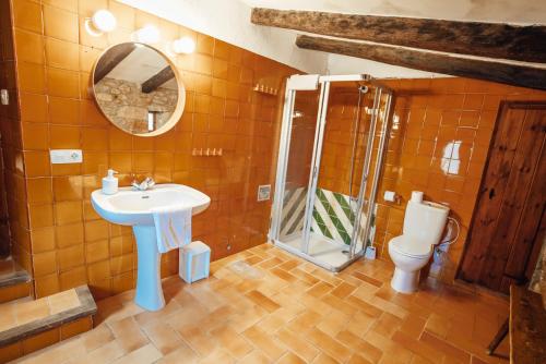 Vall de BianyaCasa Rural El Callís的一间带水槽、淋浴和卫生间的浴室