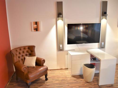 维也纳奥加唐公寓的客厅配有椅子和平面电视