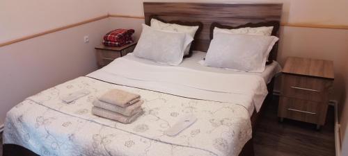 西格纳吉Apartment Giorgi in Sighnaghi的一间卧室配有一张床,上面有两条毛巾