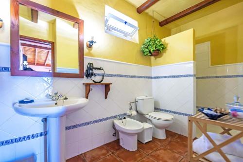 埃尔帕索Casa Rincón Palmero的一间带水槽、卫生间和镜子的浴室