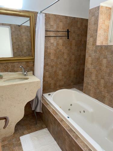 尼夫佐哈Loren Village的带浴缸和盥洗盆的浴室