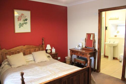 克雷格纽尔Craignure Inn的一间卧室配有床、镜子和水槽