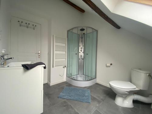 维耶尔宗Cattleya location的一间带玻璃淋浴和卫生间的浴室
