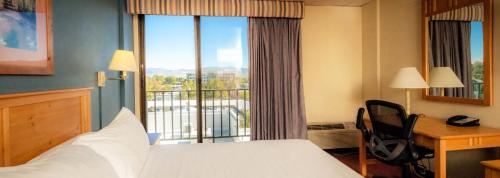 卡森市The Federal Hotel Downtown Carson City, Ascend Hotel Collection的配有一张床、一张书桌和一扇窗户的酒店客房